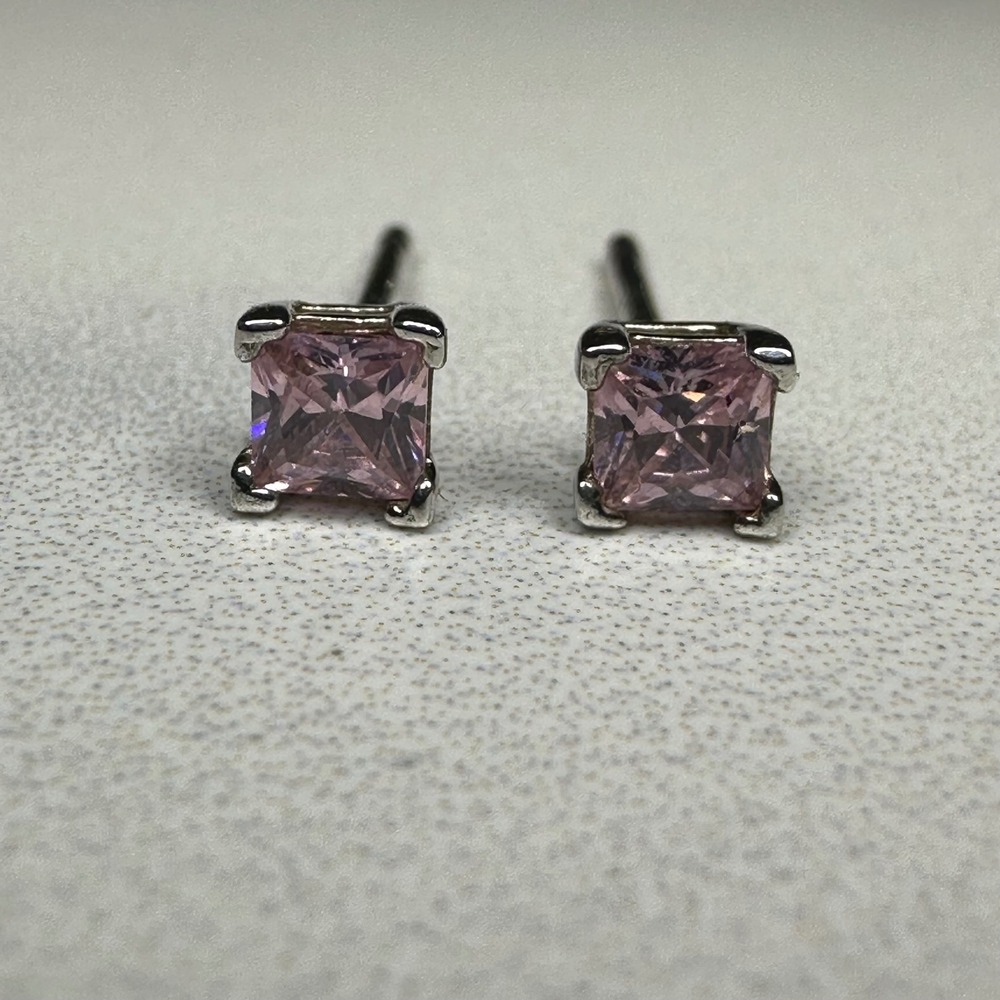 Princess Cut Pink Stone Stud Earrings Sterling Silver 925 VIVAH